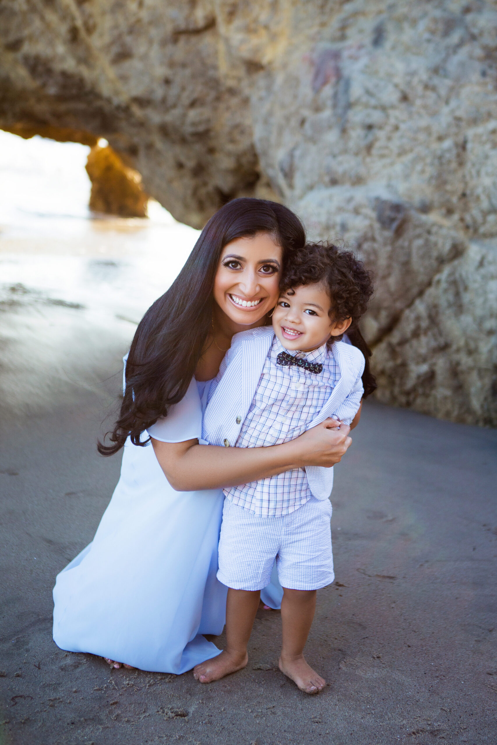 mother and son at the beach